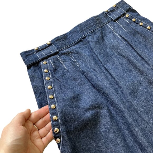 Simon Chang Chambray Denim Skirt Stud Embellishment Vintage 90s Waist 28" - Picture 3 of 5